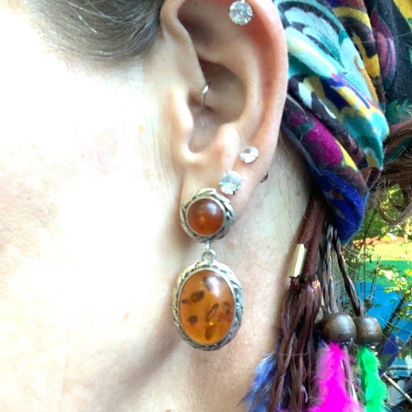 ⭐️Handmade Sterling silver/ cognac amber earrings - Picture 2 of 16